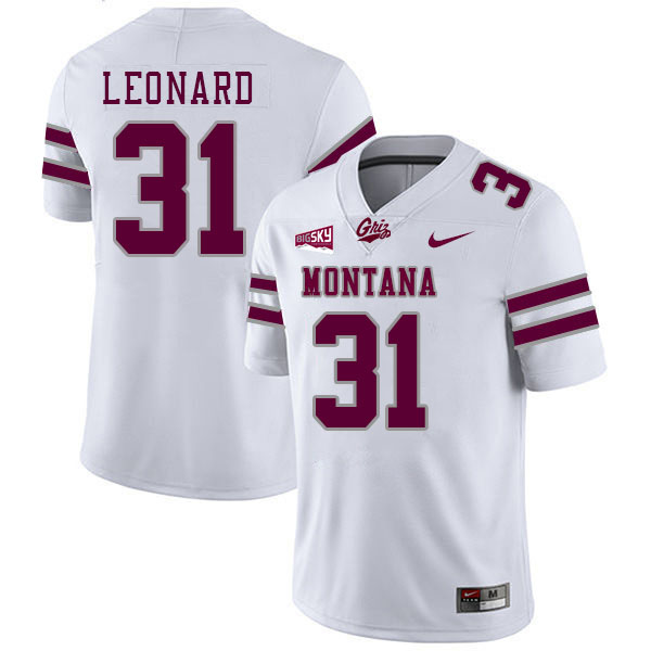 Montana Grizzlies #31 Geno Leonard College Football Jerseys Stitched Sale-White